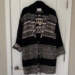 Lucky Brand Black and Cream Patterned Cardigan